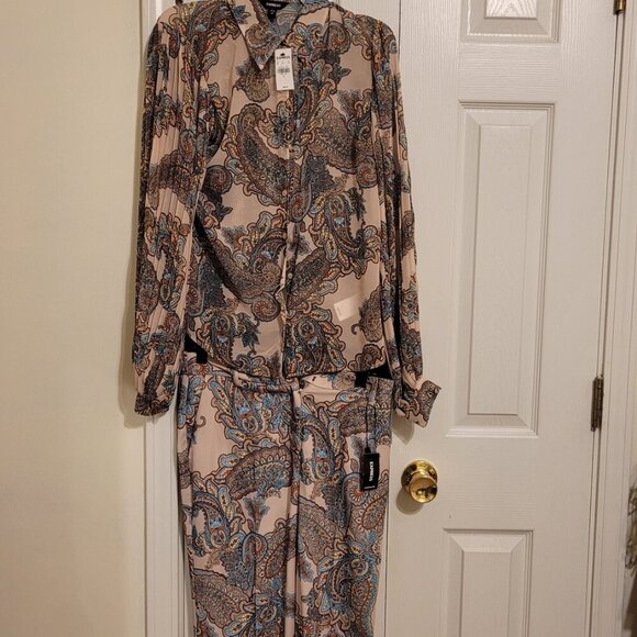 Express 2Pc High Waisted Paisley Trousers & See-Through Blouse - Picture 7 of 7